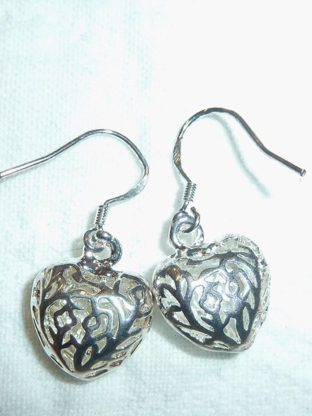 Vintage Sterling Silver Heart Earrings With Detailed Filigree Design